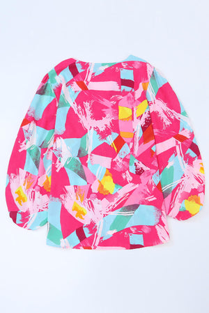 Plus Size Graffiti Print Puff Sleeve Blouse