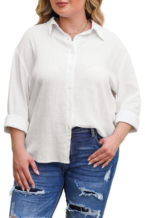 Plus Size Linen Textured Button Up Shirt