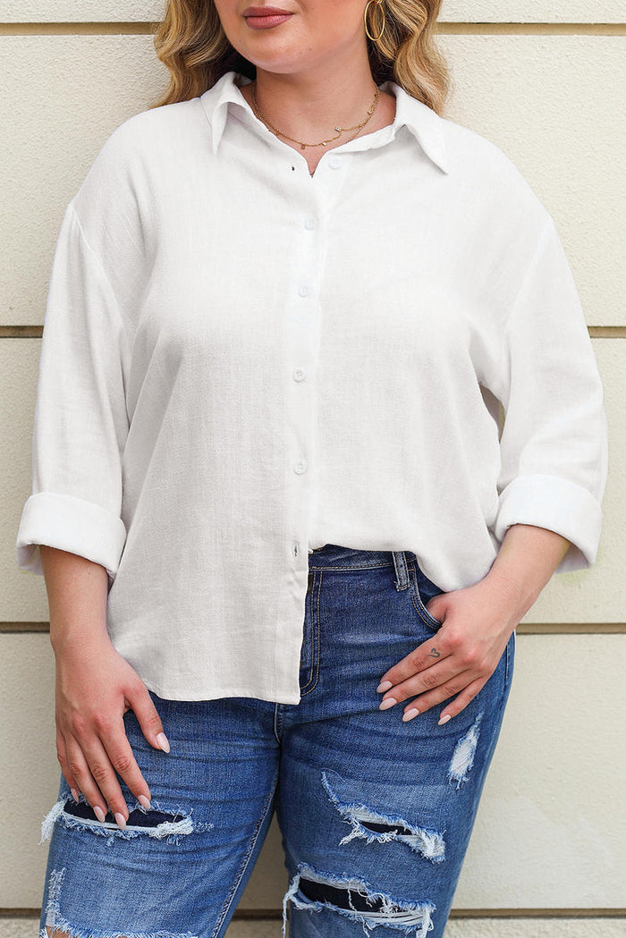 Plus Size Linen Textured Button Up Shirt