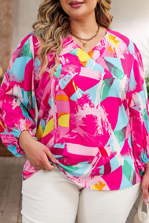 Plus Size Graffiti Print Puff Sleeve Blouse