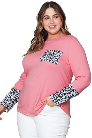 Leopard Cuffs Brushed Plus Size Top