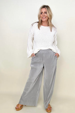 Petal Dew Satin Plisse Palazzo Pants with Pockets