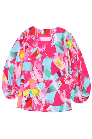 Plus Size Graffiti Print Puff Sleeve Blouse