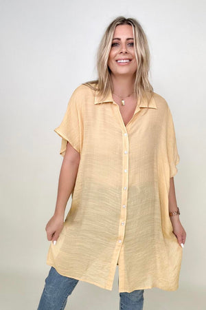 Gigio Solid Button Down Loose Fit Gauzy Tunic