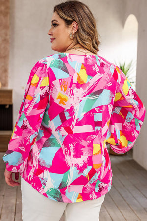 Plus Size Graffiti Print Puff Sleeve Blouse