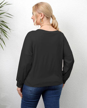 Plus Size Solid Round Neck Twisted Hem Long Sleeve T-Shirt