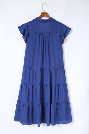 Blue Plus Size Ruffled Tiered A-Line Midi Dress