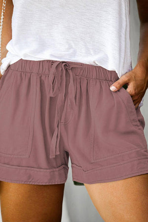 Solid Plus Size Elastic Waist Drawstring Pocket Shorts