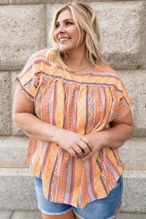 Tribal Geometric Print Plus Size Short Sleeve Top