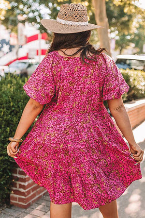 Plus Size Floral V Neck High Waist Dress