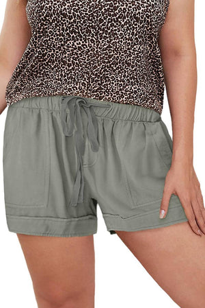 Solid Plus Size Elastic Waist Drawstring Pocket Shorts