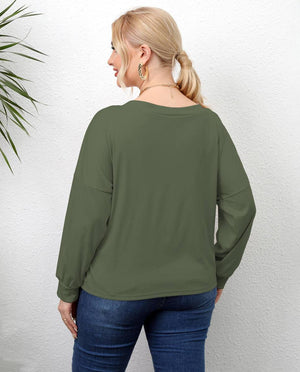 Plus Size Solid Round Neck Twisted Hem Long Sleeve T-Shirt