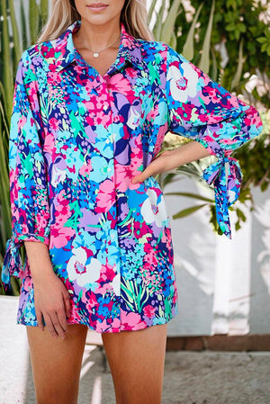 Plus Size Floral Knotted Long Sleeve Shirt