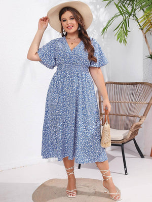 Ditsy Floral Ruffle Crisscross Shirring Dress