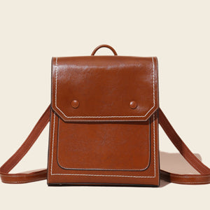 Retro Cover Type Oil Wax Leather Backpack