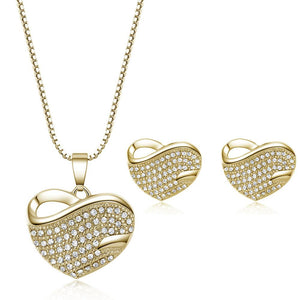 Bold Pavé Hearts Necklace and Earrings Set for Women