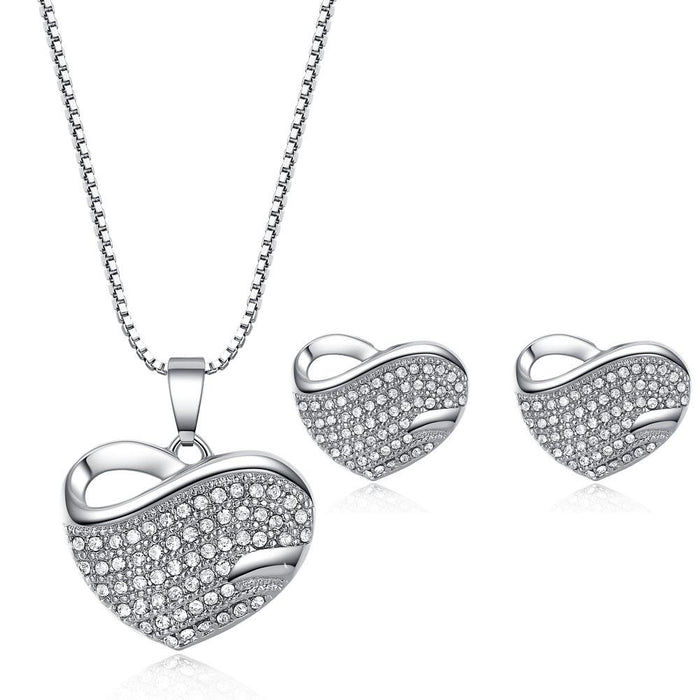 Bold Pavé Hearts Necklace and Earrings Set for Women