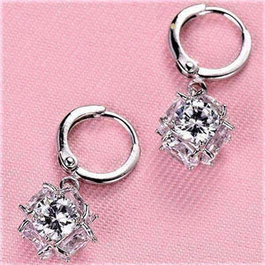 18K Gold Plated CZ Cube Dangling Charm Earrings for Women