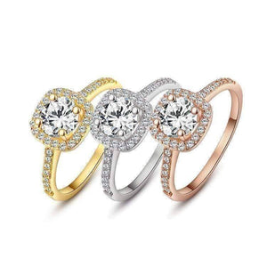 14K Gold Plated Bella Vita Halo 2 CT Round Austrian Crystal Ring for Women