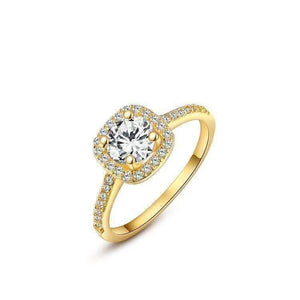 14K Gold Plated Bella Vita Halo 2 CT Round Austrian Crystal Ring for Women