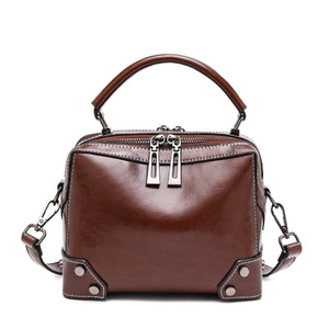 Solid Oil Wax Double Zippers Shoulder Bag