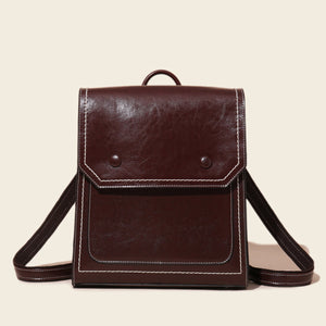 Retro Cover Type Oil Wax Leather Backpack