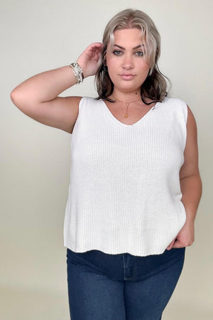 Gilli V-Neck Ivory Knit Tank Top