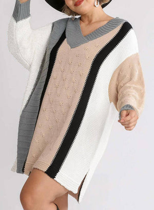 Mixed Boucl Color Block Plus Size Sweater Dress