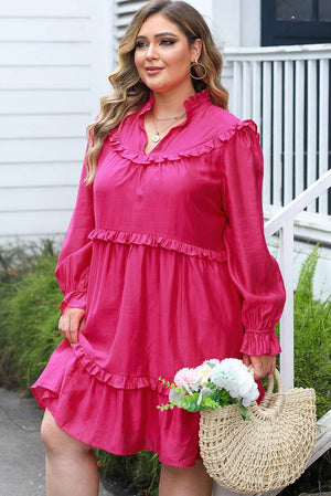 Plus Size Ruffled Balloon Sleeve Dress