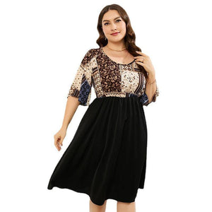 Plus Size Geomatric High Waist Gathering Dress