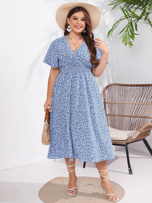 Ditsy Floral Ruffle Crisscross Shirring Dress