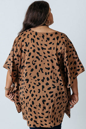 Plus Size Leopard Batwing Sleeve Tunic Top