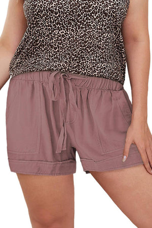 Solid Plus Size Elastic Waist Drawstring Pocket Shorts