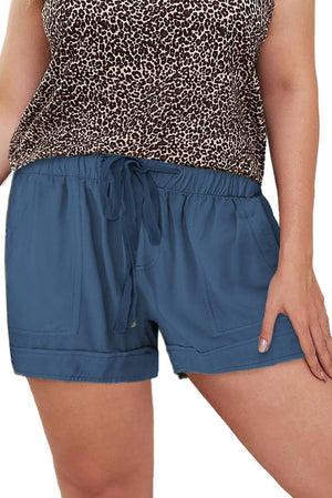 Solid Plus Size Elastic Waist Drawstring Pocket Shorts