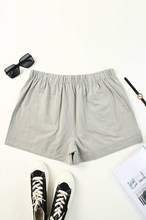 Solid Plus Size Elastic Waist Drawstring Pocket Shorts