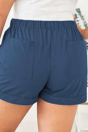 Solid Plus Size Elastic Waist Drawstring Pocket Shorts