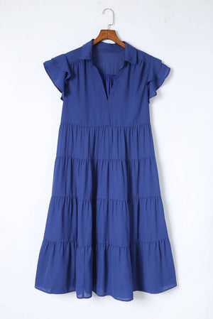 Blue Plus Size Ruffled Tiered A-Line Midi Dress