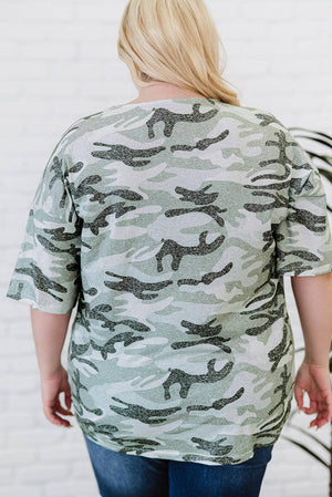 Plus Size Leopard Camo Splicing Twist Knot Half Sleeve T-Shirt