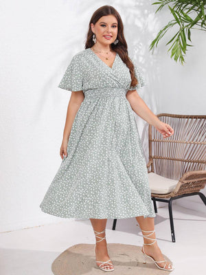 Ditsy Floral Ruffle Crisscross Shirring Dress