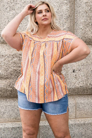 Tribal Geometric Print Plus Size Short Sleeve Top