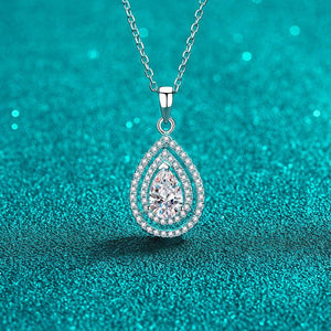 Hollow Out Teardrop-Shaped Moissanite Pendant Necklace