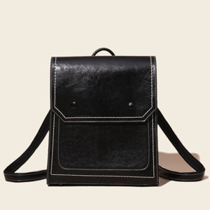 Retro Cover Type Oil Wax Leather Backpack