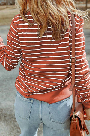 Stripe Printed Plus SIze Long Sleeve Top