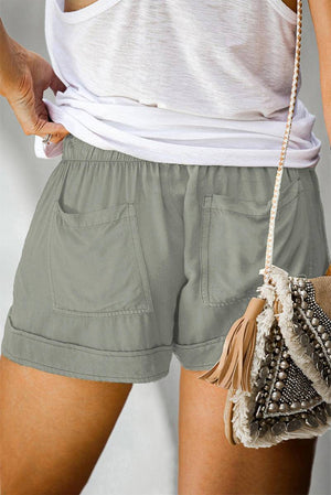 Solid Plus Size Elastic Waist Drawstring Pocket Shorts