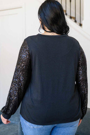 Sequin Contrast Long Sleeve Plus Size Top