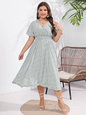 Ditsy Floral Ruffle Crisscross Shirring Dress