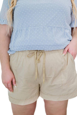 Solid Plus Size Elastic Waist Drawstring Pocket Shorts