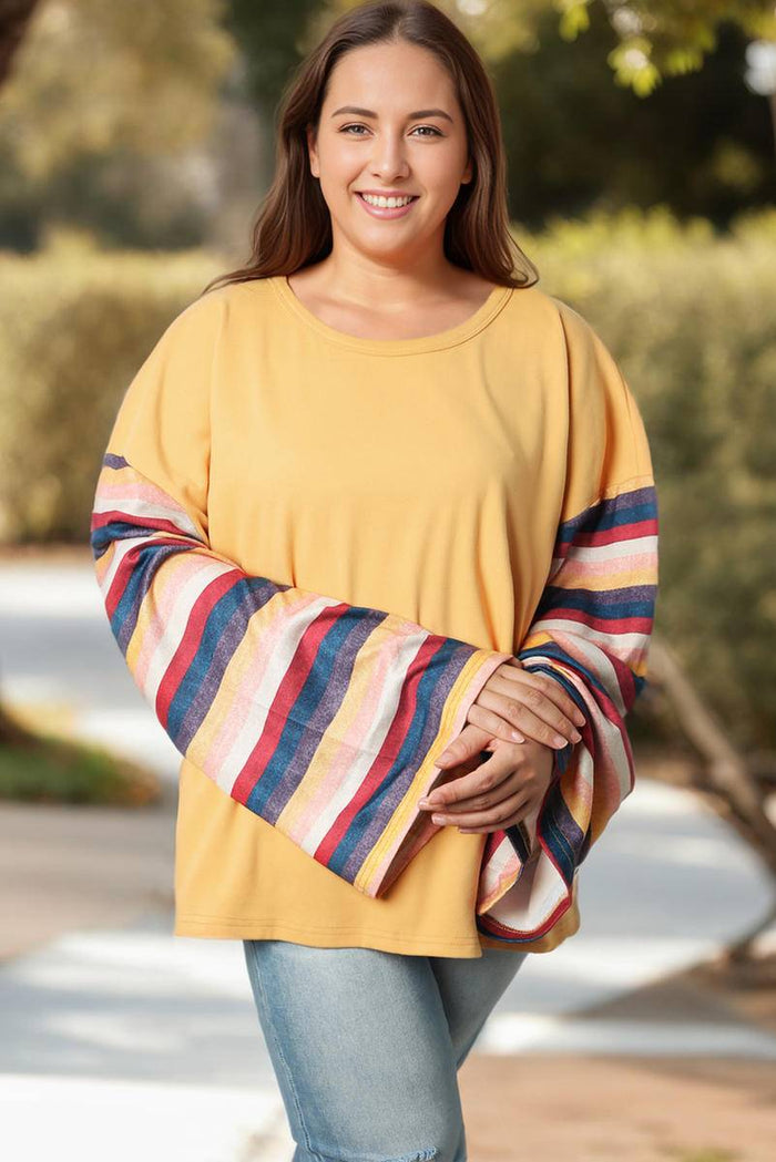 Serape Striped Bell Sleeve Plus Size Top