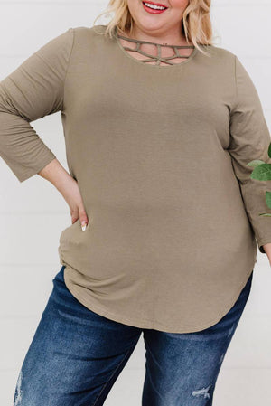 3/4 Sleeve Hollow Out Neckline Plus Size Top