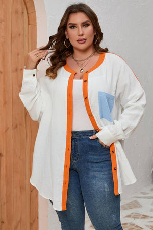 Crinkle Colorblock Chest Pocket Plus Size Shirt